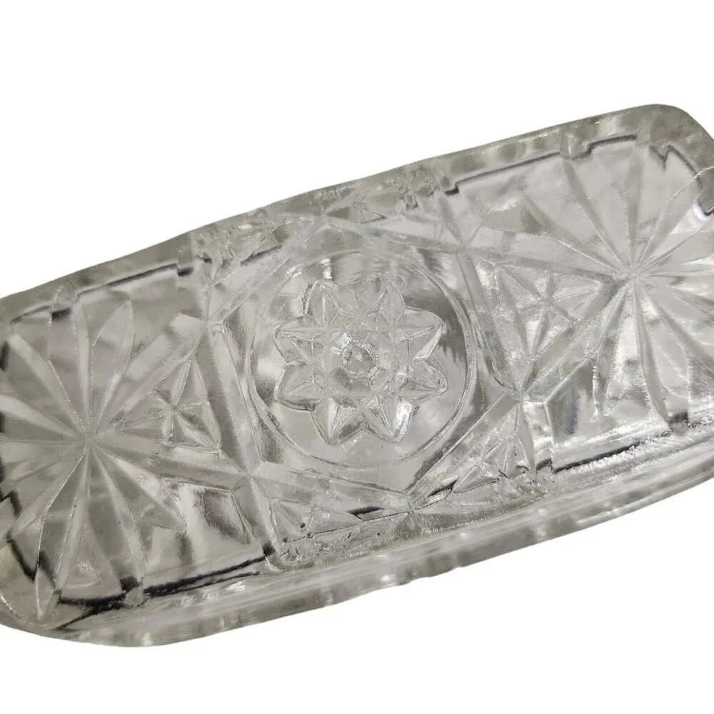 Vintage Butter Dish Anchor Hocking Star Of David Cut Crystal Glass With Lid